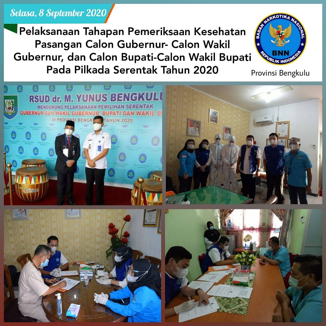 Kegiatan Pelaksanaan Tahapan Pemeriksaan Kesehatan Pasangan Calon Gubernur- Calon Wakil Gubernur, dan Calon Bupati-Calon Wakil Bupati Pada Pilkada Serentak Tahun 2020 Kegiatan Pelaksanaan Tahapan Pemeriksaan Kesehatan Pasangan Calon Gubernur- Calon Wakil Gubernur, dan Calon Bupati-Calon Wakil Bupati Pada Pilkada Serentak Tahun 2020