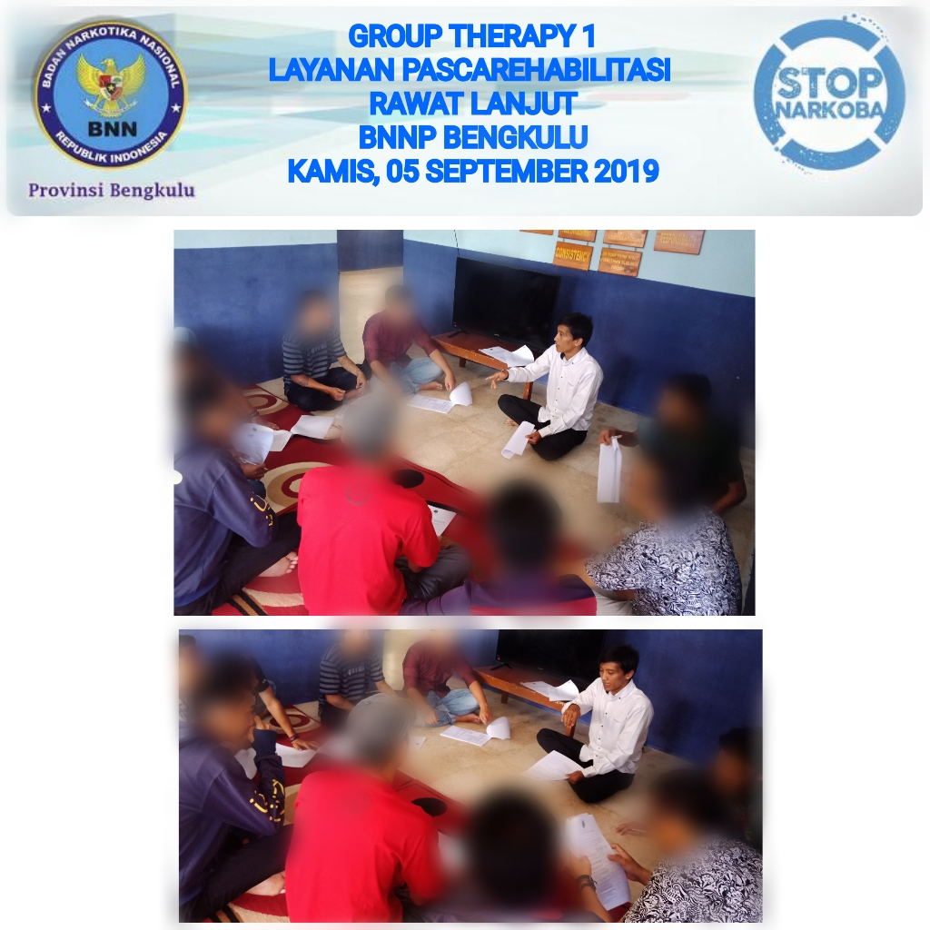 Kegiatan Group Therapy 1 Layanan Pascarehabilitasi Rawat Lanjut BNNP Bengkulu Tahun 2019. Kegiatan Group Therapy 1 Layanan Pascarehabilitasi Rawat Lanjut BNNP Bengkulu Tahun 2019.