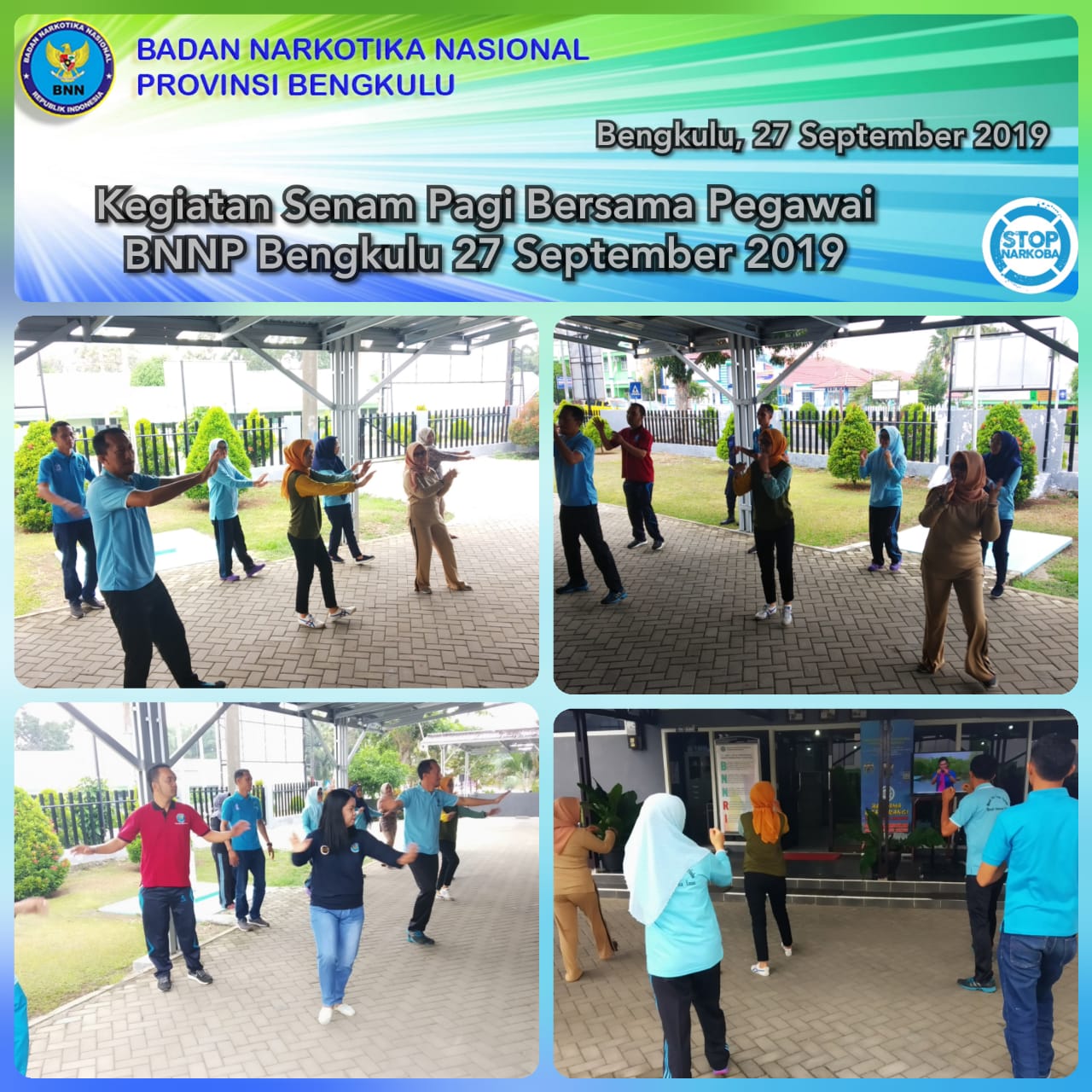 Kegiatan Senam Pagi Bersama Pegawai BNNP Bengkulu 27 September 2019 Kegiatan Senam Pagi Bersama Pegawai BNNP Bengkulu 27 September 2019