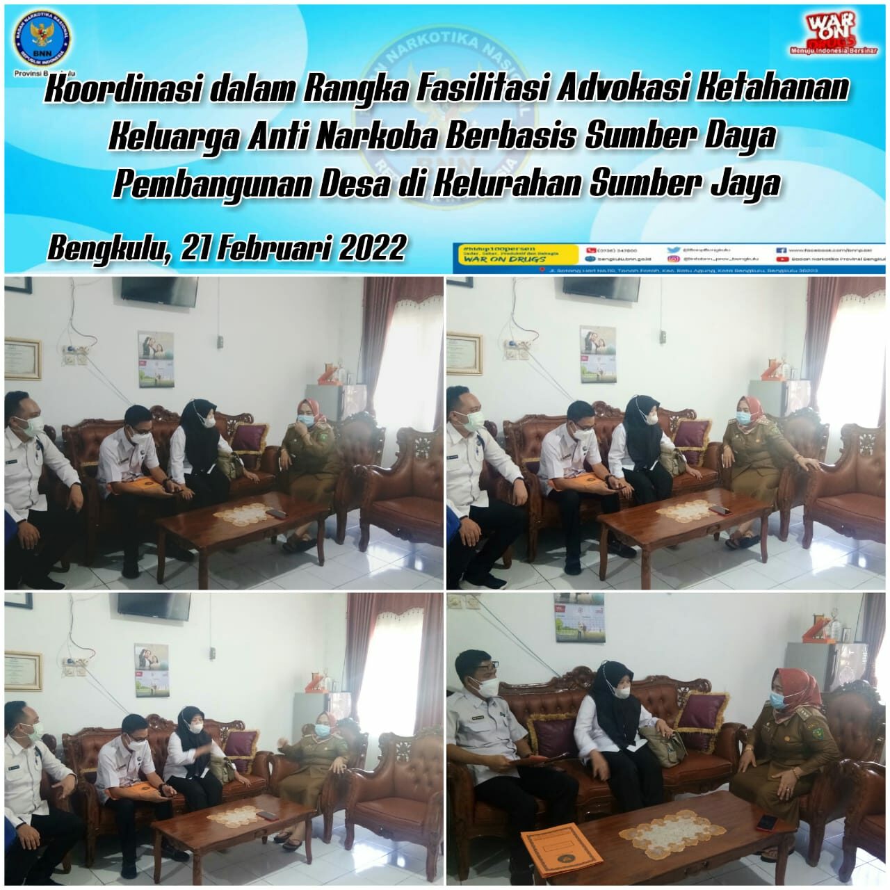 Koordinasi dalam Rangka Fasilitasi Advokasi Ketahanan Keluarga Anti Narkoba Berbasis Sumber Daya Desa di Kelurahan Sumber Jaya Kota Bengkulu Koordinasi dalam Rangka Fasilitasi Advokasi Ketahanan Keluarga Anti Narkoba Berbasis Sumber Daya Desa di Kelurahan Sumber Jaya Kota Bengkulu