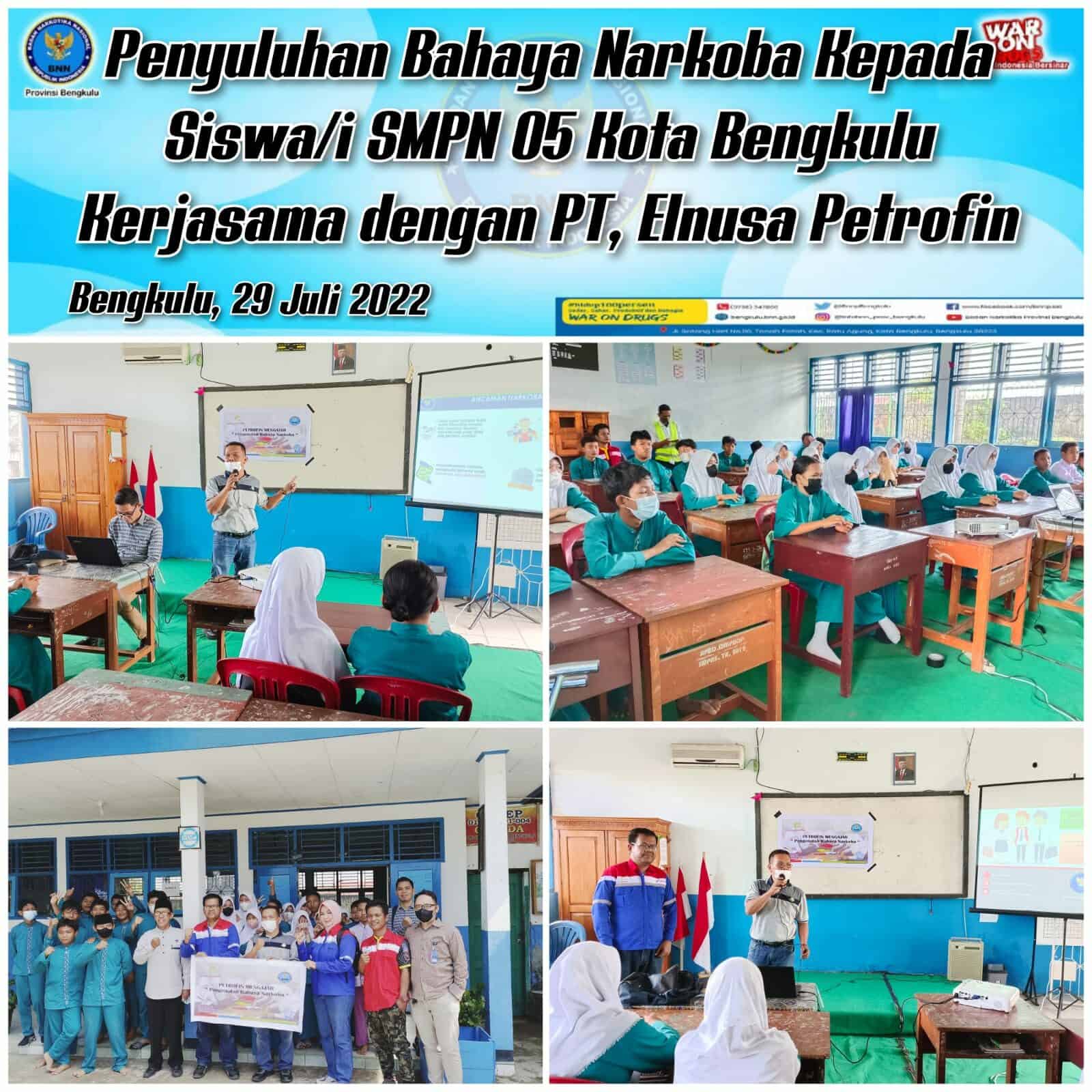 Kegiatan Penyuluhan Bahaya Narkoba Kepada Siswa/siswi SMPN 05 Kota Bengkulu Kerjasama dengan PT. Elnusa Petrofin Bengkulu Kegiatan Penyuluhan Bahaya Narkoba Kepada Siswa/siswi SMPN 05 Kota Bengkulu Kerjasama dengan PT. Elnusa Petrofin Bengkulu