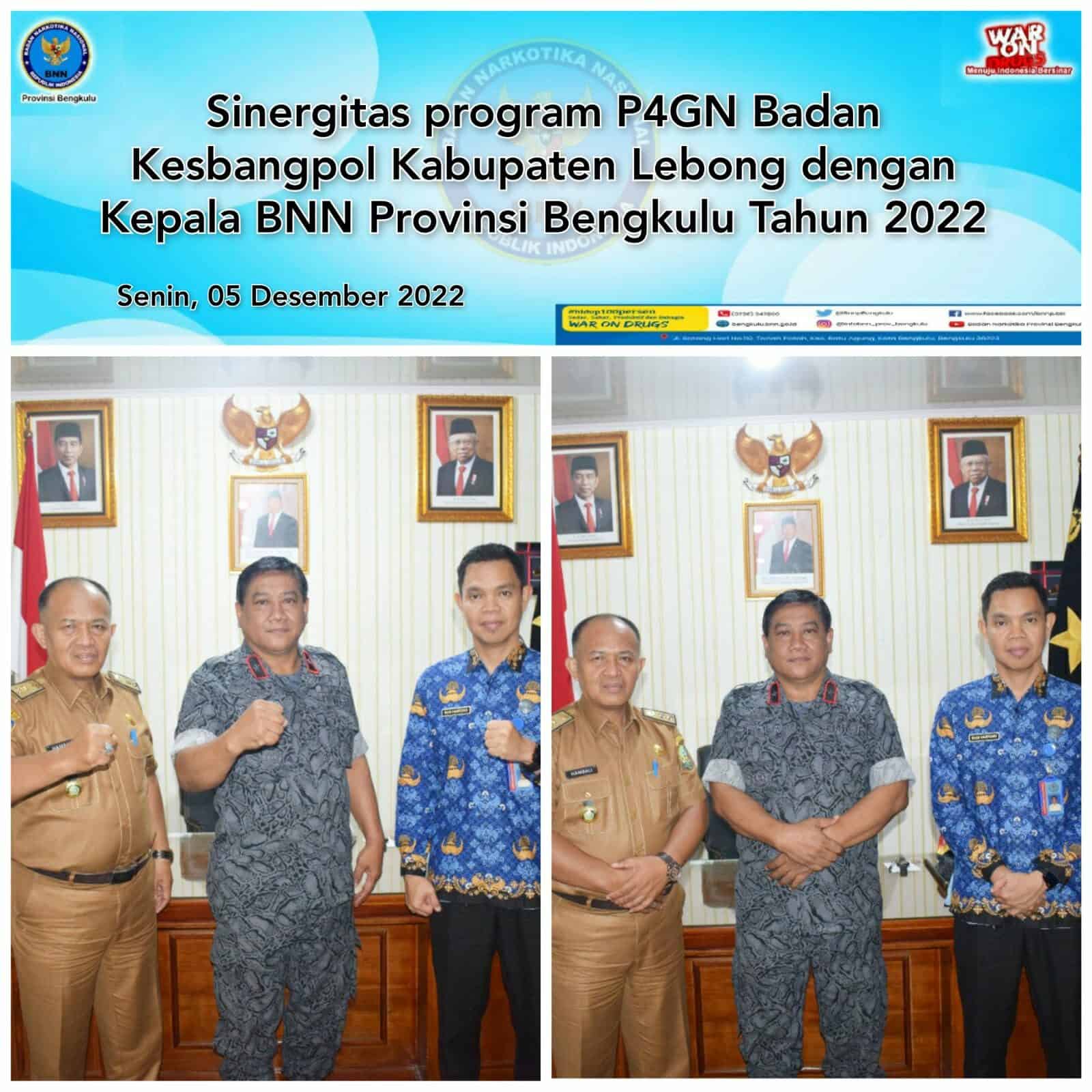 Sinergitas Program P4GN Badan Kesbangpol Kabupaten Lebong dengan BNN Provinsi Bengkulu Tahun 2022 Sinergitas Program P4GN Badan Kesbangpol Kabupaten Lebong dengan BNN Provinsi Bengkulu Tahun 2022