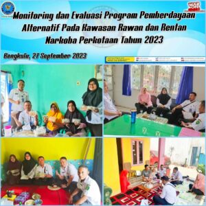 Monitoring dan Evaluasi Program Pemberdayaan Alternatif Pada Kawasan Rawan dan Rentan Narkoba Perkotaan Tahun 2023 di Kelurahan Kandang Mas, Kec. Kampung Melayu Kota Bengkulu