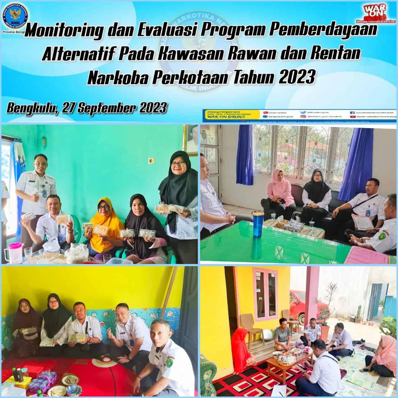 Monitoring dan Evaluasi Program Pemberdayaan Alternatif Pada Kawasan Rawan dan Rentan Narkoba Perkotaan Tahun 2023 di Kelurahan Kandang Mas, Kec. Kampung Melayu Kota Bengkulu Monitoring dan Evaluasi Program Pemberdayaan Alternatif Pada Kawasan Rawan dan Rentan Narkoba Perkotaan Tahun 2023 di Kelurahan Kandang Mas, Kec. Kampung Melayu Kota Bengkulu
