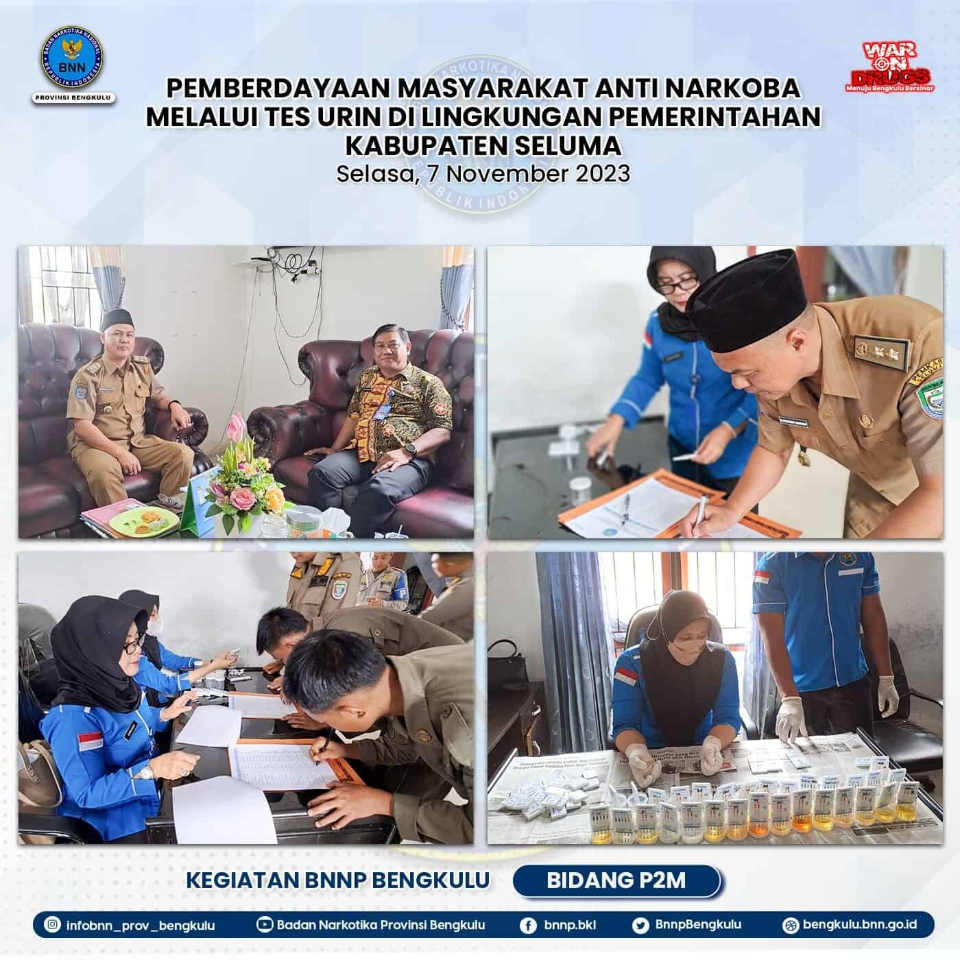 Pemberdayaan Masyarakat Anti Narkoba melalui Tes Urine di Kantor Badan Kesbangpol Kabupaten Seluma