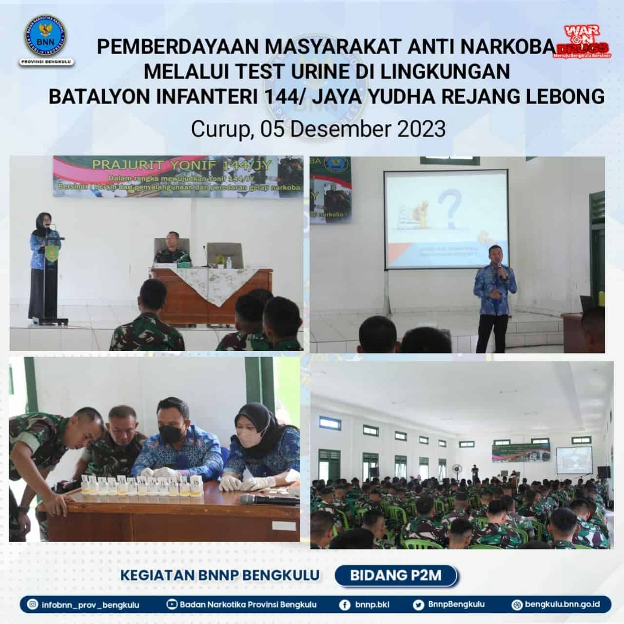 Pemberdayaan Masyarakat Anti Narkoba Melalui Test Urine di lingkungan batalyon infanteri 144/Jaya Yudha Rejang Lebong Pemberdayaan Masyarakat Anti Narkoba Melalui Test Urine di lingkungan batalyon infanteri 144/Jaya Yudha Rejang Lebong