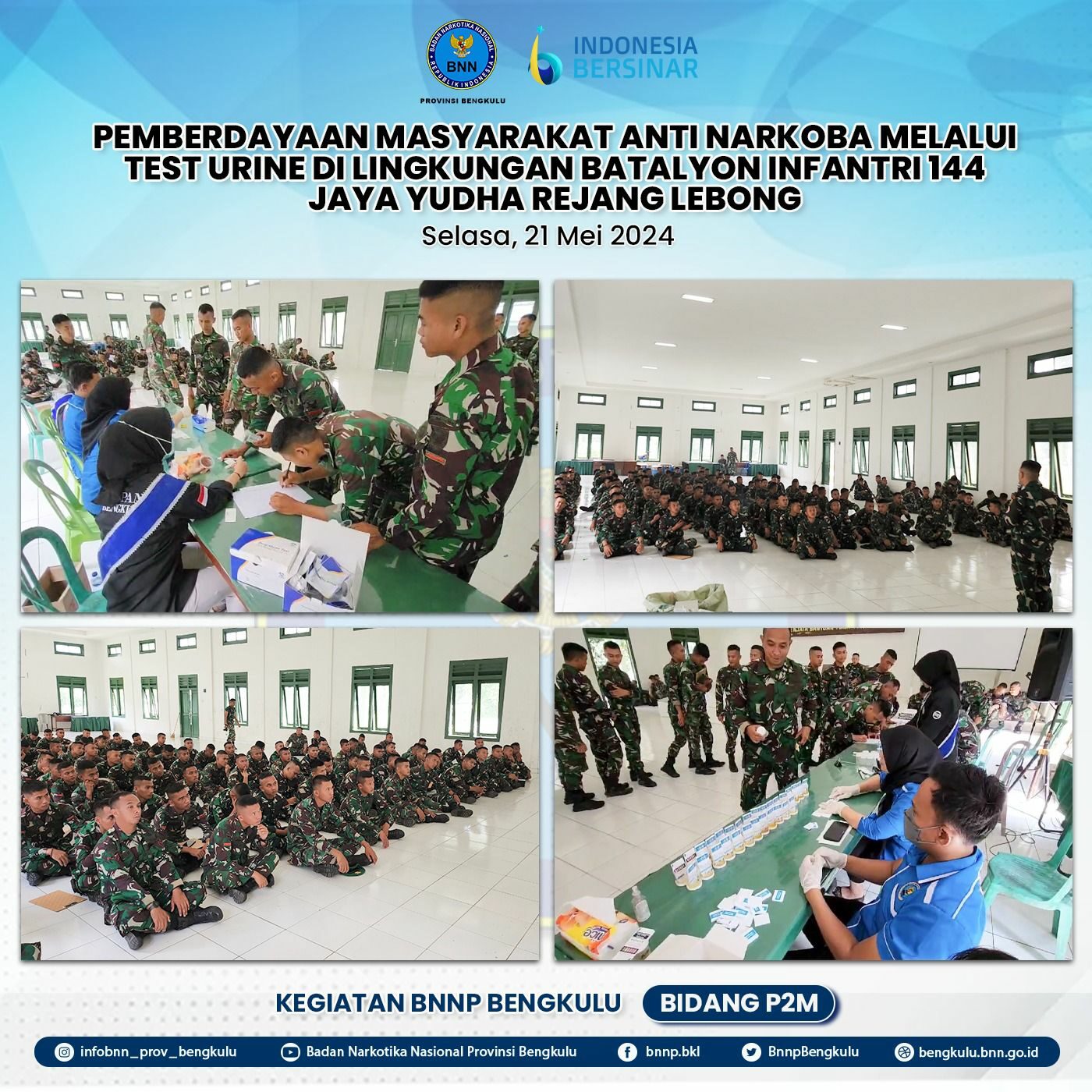Pemberdayaan Masyarakat Anti Narkoba melalui Tes Urin di Yonif (Batalyon Infanteri) 144/JY Pemberdayaan Masyarakat Anti Narkoba melalui Tes Urin di Yonif (Batalyon Infanteri) 144/JY