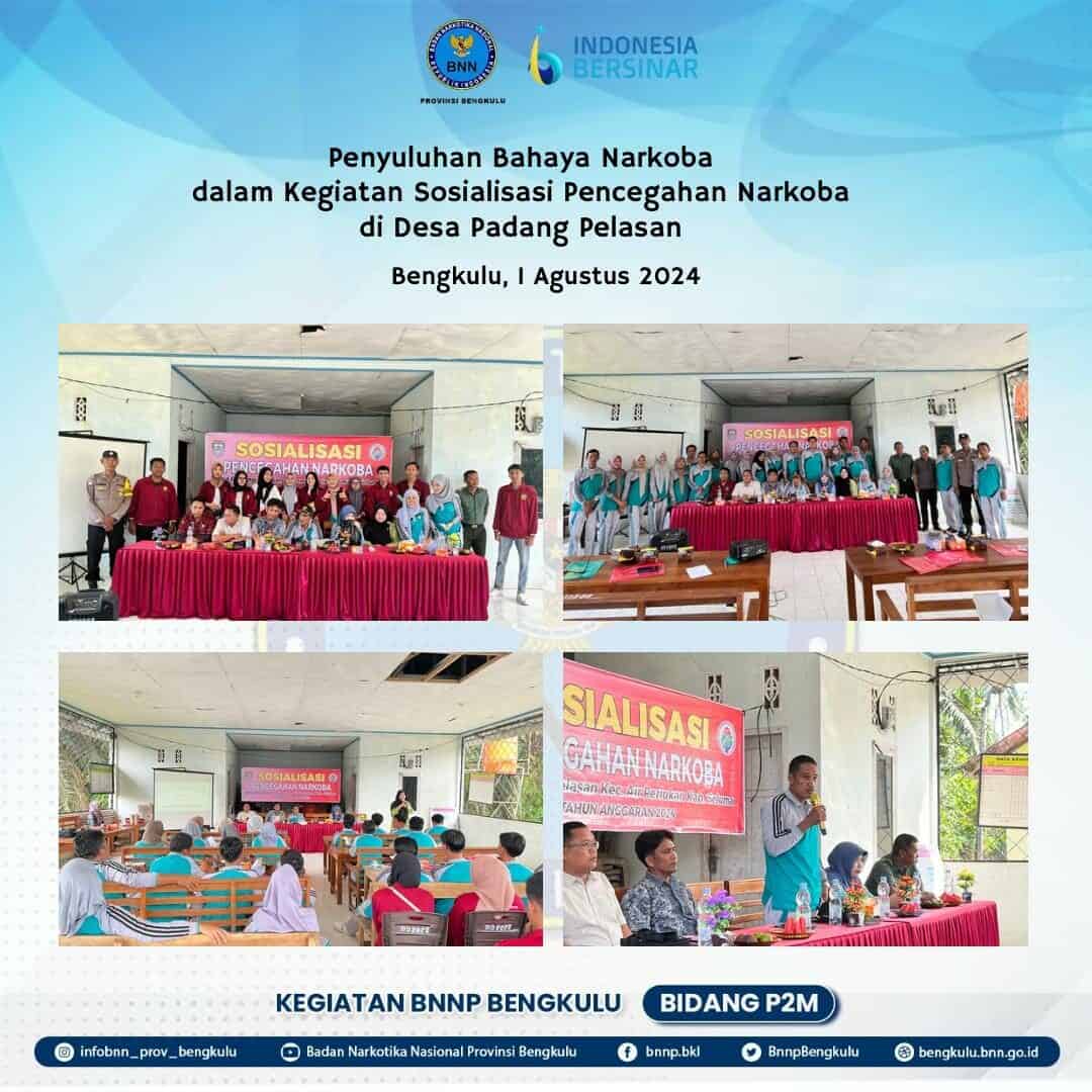 Informasi dan Edukasi P4GN pada kegiatan Sosialisasi Pencegahan, Pemberantasan, Penyalahgunaan dan Peredaran Gelap Narkoba (P4GN) di Desa Padang Pelasan Kecamatan Air Periukan Kabupaten Seluma Konsep Otomatis
