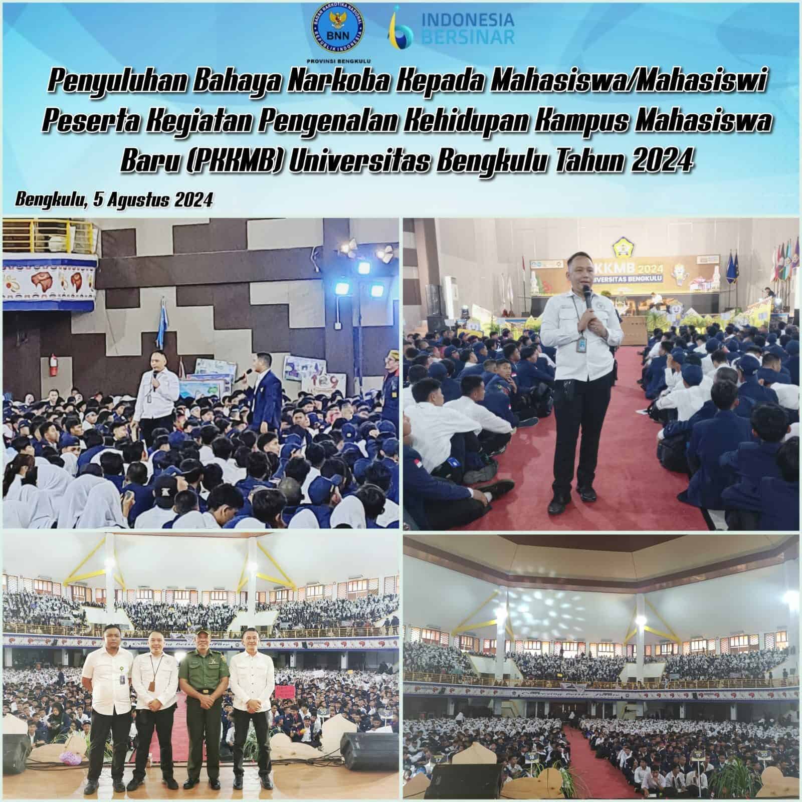 Penyuluhan Bahaya Narkoba Kepada Mahasiswa/Mahasiswi Peserta Kegiatan Pengenalan Kehidupan Kampus Bagi Mahasiswa Baru (PKKMB) Universitas Bengkulu Tahun 2024 Penyuluhan Bahaya Narkoba Kepada Mahasiswa/Mahasiswi Peserta Kegiatan Pengenalan Kehidupan Kampus Bagi Mahasiswa Baru (PKKMB) Universitas Bengkulu Tahun 2024
