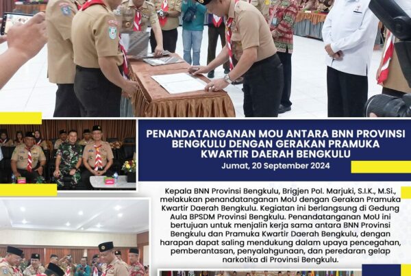 Penandatanganan MoU BNNP Bengkulu dengan Gerakan Pramuka Kwartir Daerah Bengkulu